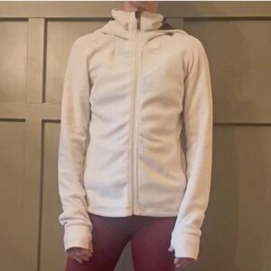 Prana Full Zip Fleece Hoodie Jacket Ivory Cream Velvet Lined Womens Size Medium